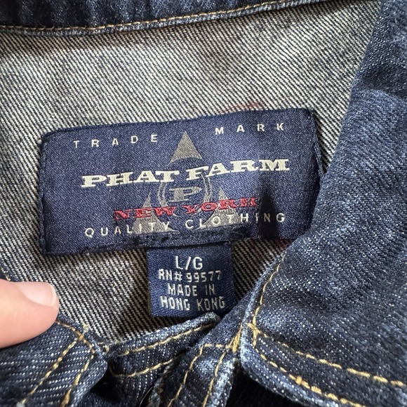 Vintage Phat Farm Jean Jacket Mens L Blue Denim Hip Hop Trucker 90s Hong Kong - Picture 11 of 15
